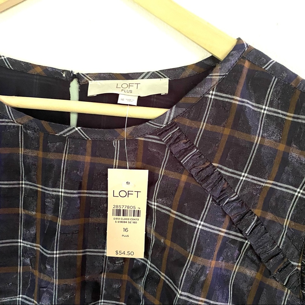 •LOFT shimmer plaid ruffle trim top NWT• Size 16 - Picture 8 of 12